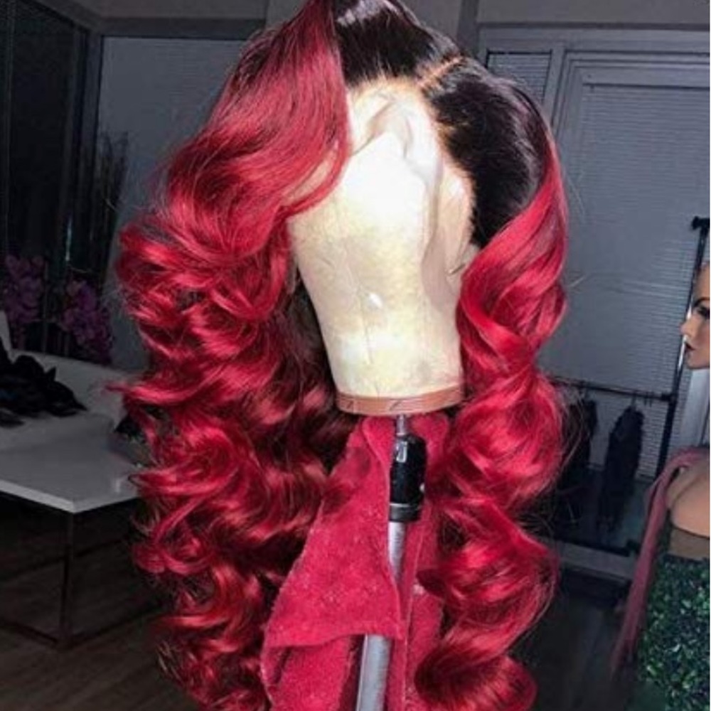 ✨MECCA C 22” RED BODY-WAVE OMBRÉ LACEFRONT WIG NEW